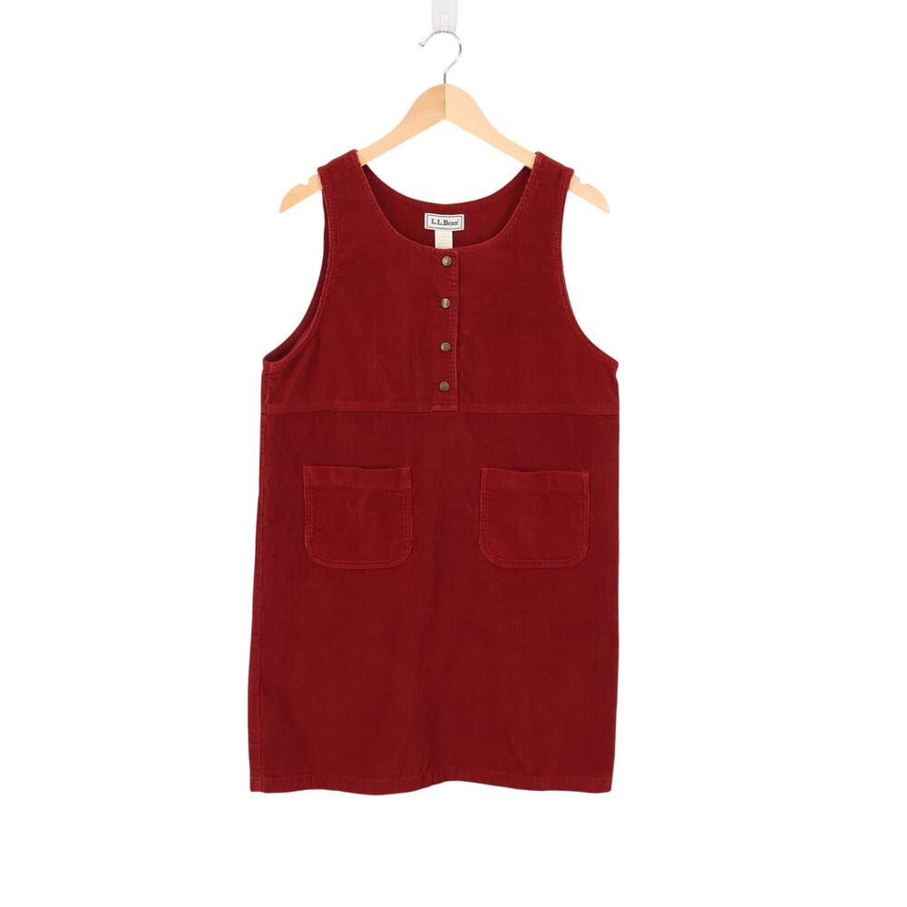 LL Bean Vintage 90s Corduroy Patch Pocket Shift Jumper Mini Dress Size 8